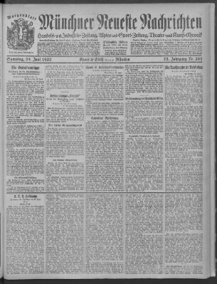 Münchner neueste Nachrichten Samstag 24. Juni 1922