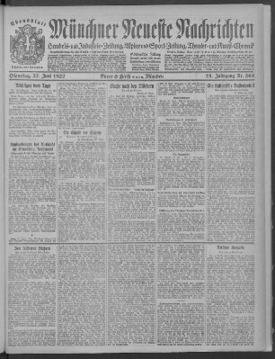 Münchner neueste Nachrichten Dienstag 27. Juni 1922