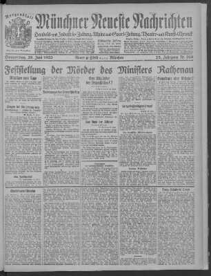 Münchner neueste Nachrichten Donnerstag 29. Juni 1922