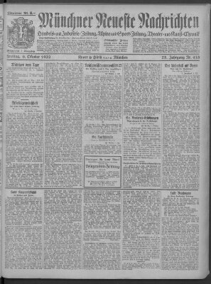 Münchner neueste Nachrichten Freitag 6. Oktober 1922