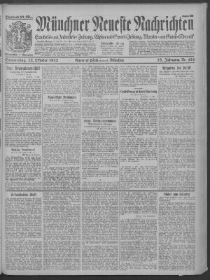 Münchner neueste Nachrichten Donnerstag 12. Oktober 1922