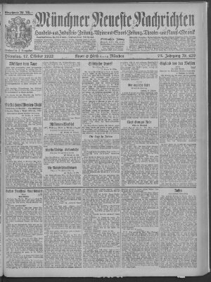 Münchner neueste Nachrichten Dienstag 17. Oktober 1922