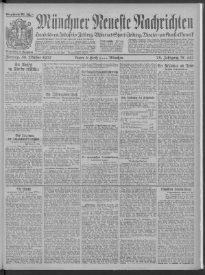 Münchner neueste Nachrichten Montag 30. Oktober 1922