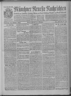 Münchner neueste Nachrichten Dienstag 12. Februar 1924