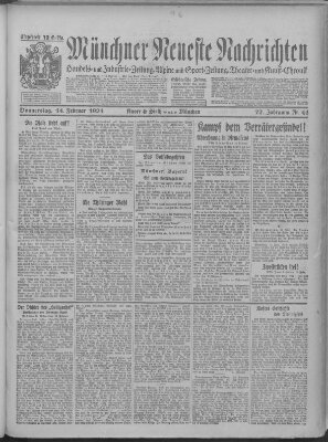 Münchner neueste Nachrichten Donnerstag 14. Februar 1924