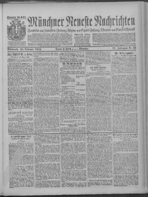 Münchner neueste Nachrichten Mittwoch 20. Februar 1924