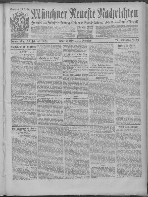 Münchner neueste Nachrichten Donnerstag 21. Februar 1924