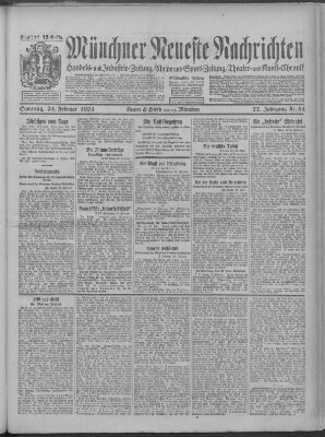 Münchner neueste Nachrichten Sonntag 24. Februar 1924