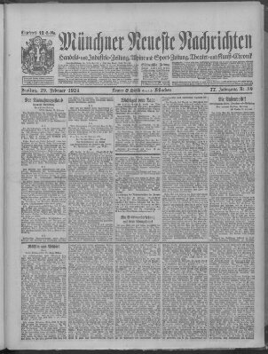 Münchner neueste Nachrichten Freitag 29. Februar 1924