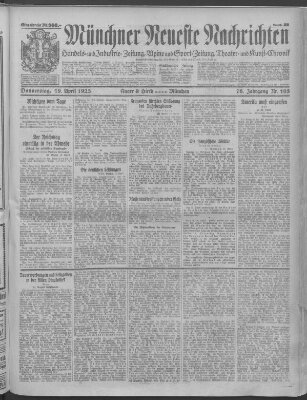 Münchner neueste Nachrichten Donnerstag 19. April 1923