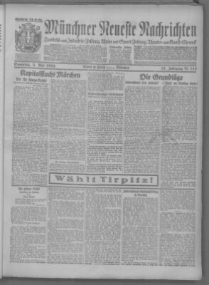 Münchner neueste Nachrichten Samstag 3. Mai 1924