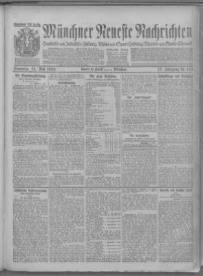 Münchner neueste Nachrichten Sonntag 11. Mai 1924