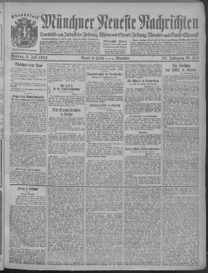 Münchner neueste Nachrichten Montag 3. Juli 1922