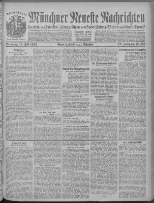 Münchner neueste Nachrichten Dienstag 11. Juli 1922