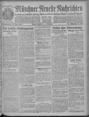 Münchner neueste Nachrichten Donnerstag 13. Juli 1922