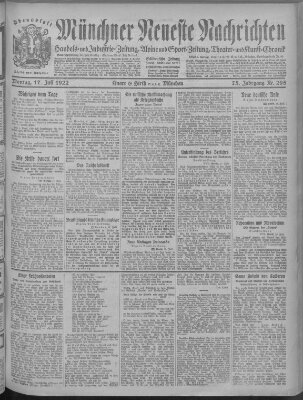 Münchner neueste Nachrichten Montag 17. Juli 1922