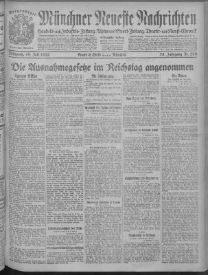 Münchner neueste Nachrichten Mittwoch 19. Juli 1922