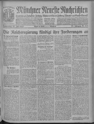 Münchner neueste Nachrichten Donnerstag 27. Juli 1922