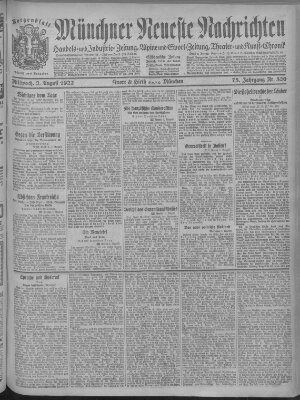 Münchner neueste Nachrichten Mittwoch 2. August 1922