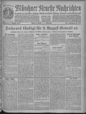 Münchner neueste Nachrichten Mittwoch 2. August 1922