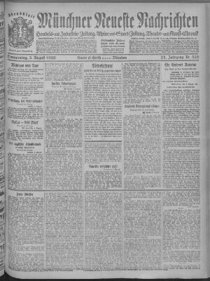 Münchner neueste Nachrichten Donnerstag 3. August 1922