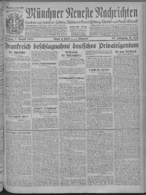 Münchner neueste Nachrichten Montag 7. August 1922