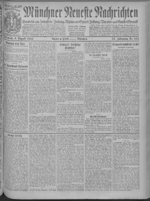 Münchner neueste Nachrichten Mittwoch 9. August 1922