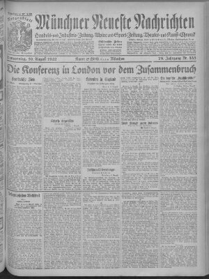 Münchner neueste Nachrichten Donnerstag 10. August 1922