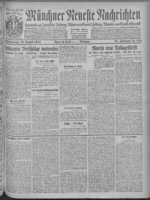 Münchner neueste Nachrichten Donnerstag 10. August 1922