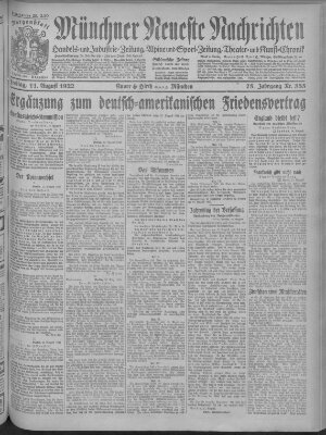 Münchner neueste Nachrichten Freitag 11. August 1922