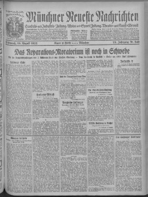 Münchner neueste Nachrichten Mittwoch 16. August 1922