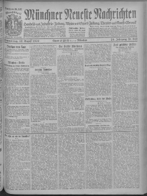 Münchner neueste Nachrichten Donnerstag 17. August 1922