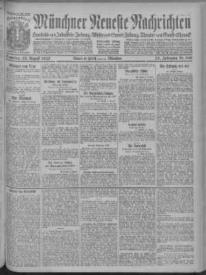 Münchner neueste Nachrichten Samstag 19. August 1922