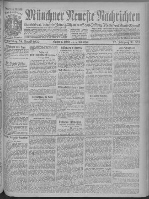 Münchner neueste Nachrichten Donnerstag 24. August 1922