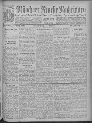 Münchner neueste Nachrichten Donnerstag 31. August 1922