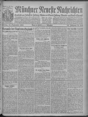 Münchner neueste Nachrichten Freitag 15. September 1922