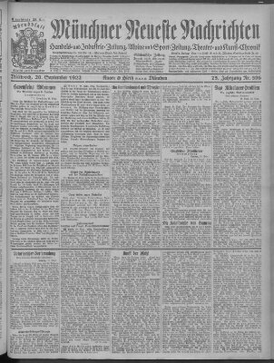 Münchner neueste Nachrichten Mittwoch 20. September 1922