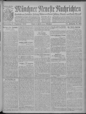 Münchner neueste Nachrichten Donnerstag 21. September 1922