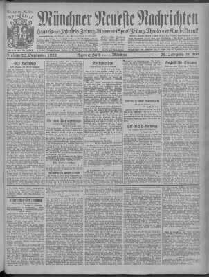 Münchner neueste Nachrichten Freitag 22. September 1922