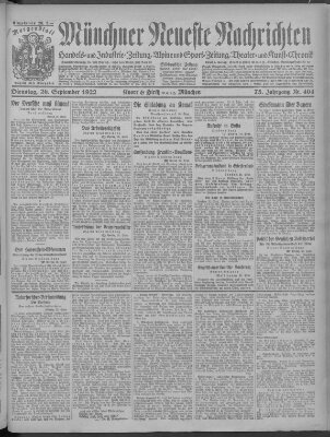 Münchner neueste Nachrichten Dienstag 26. September 1922