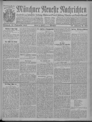 Münchner neueste Nachrichten Mittwoch 27. September 1922