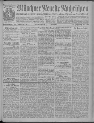 Münchner neueste Nachrichten Donnerstag 28. September 1922