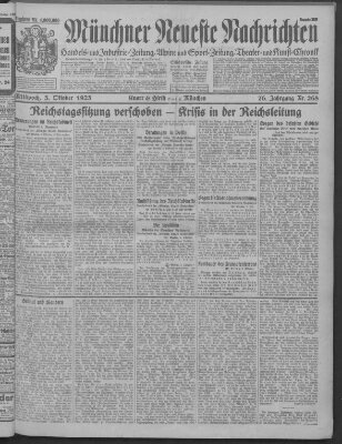 Münchner neueste Nachrichten Mittwoch 3. Oktober 1923