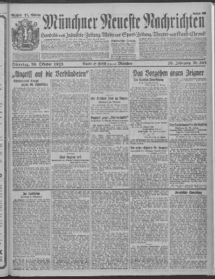 Münchner neueste Nachrichten Dienstag 30. Oktober 1923