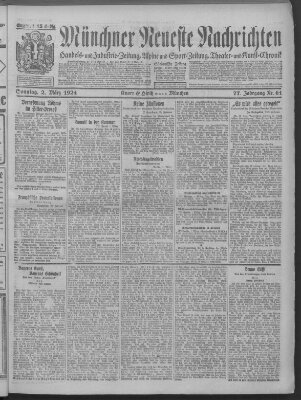 Münchner neueste Nachrichten Sonntag 2. März 1924