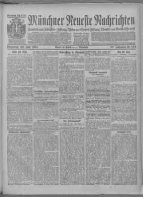 Münchner neueste Nachrichten Samstag 28. Juni 1924