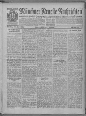 Münchner neueste Nachrichten Montag 30. Juni 1924