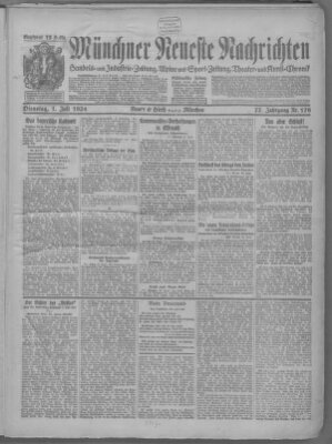 Münchner neueste Nachrichten Dienstag 1. Juli 1924