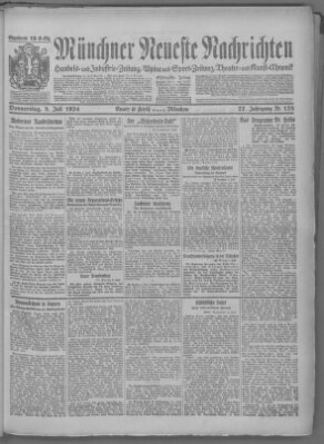 Münchner neueste Nachrichten Donnerstag 3. Juli 1924