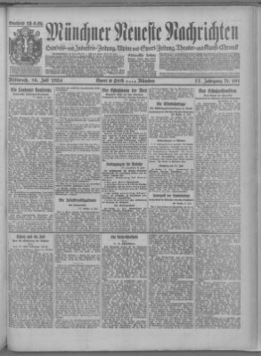 Münchner neueste Nachrichten Mittwoch 16. Juli 1924